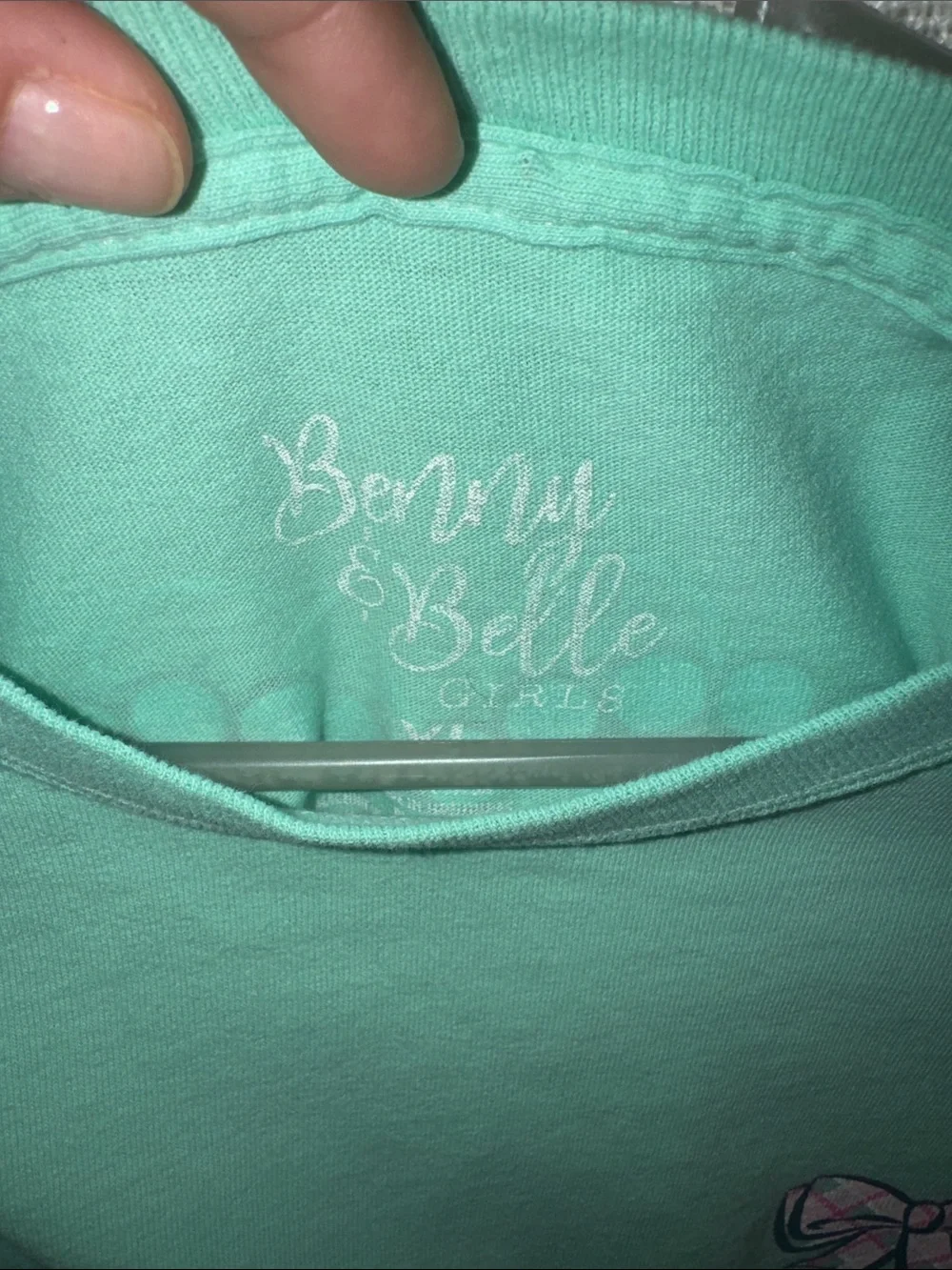 Girls' Mint Long-Sleeve Tee with Pink Bow Embroidery